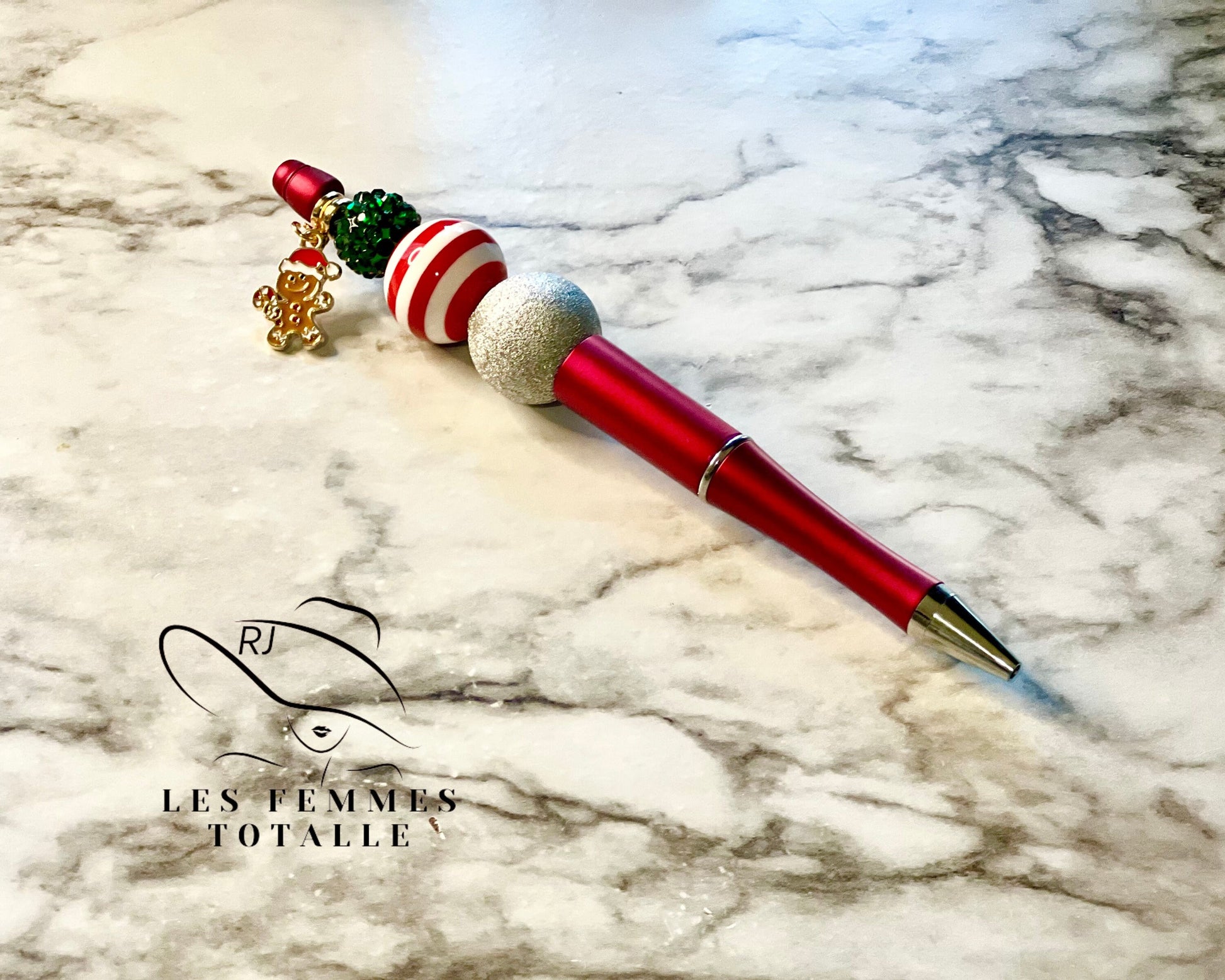 Beaded pens, stylish pens, custom pen, winter pens, gingerbread pen, snowman pen, Bells ballpoint pen, his/hers gifts, black ink pen