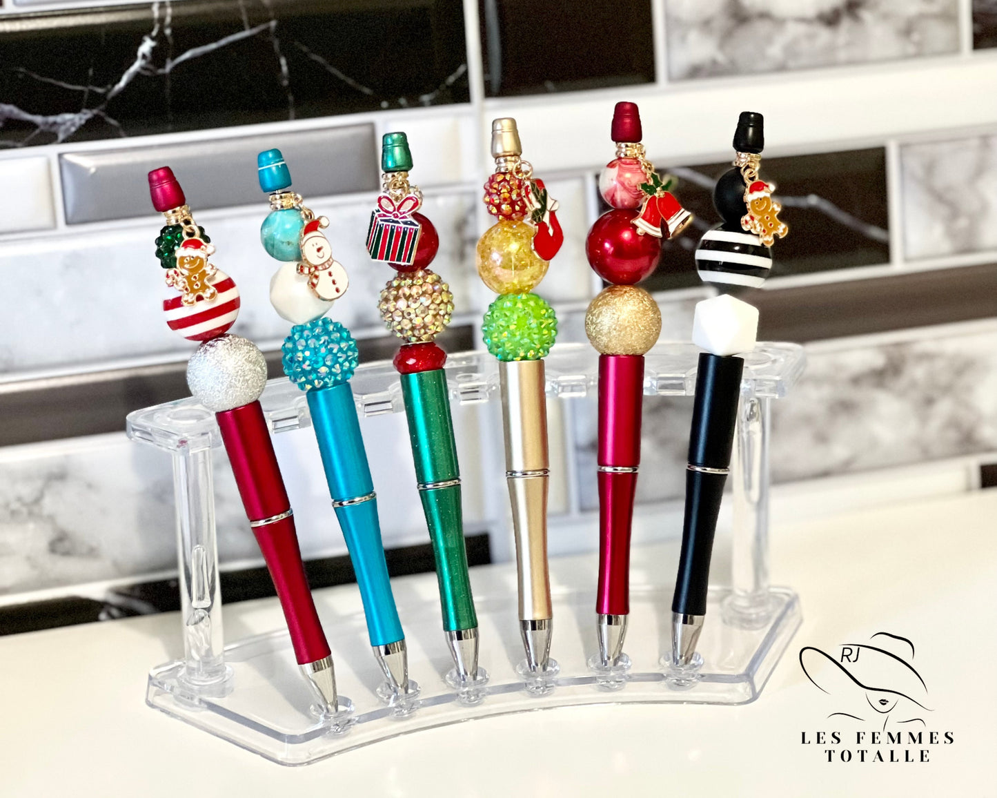 Beaded pens, stylish pens, custom pen, winter pens, gingerbread pen, snowman pen, Bells ballpoint pen, his/hers gifts, black ink pen