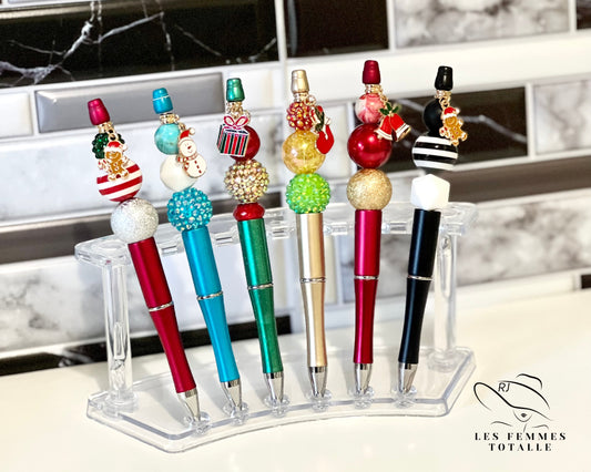 Beaded pens, stylish pens, custom pen, winter pens, gingerbread pen, snowman pen, Bells ballpoint pen, his/hers gifts, black ink pen