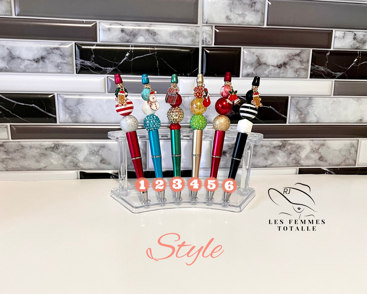 Beaded pens, stylish pens, custom pen, winter pens, gingerbread pen, snowman pen, Bells ballpoint pen, his/hers gifts, black ink pen