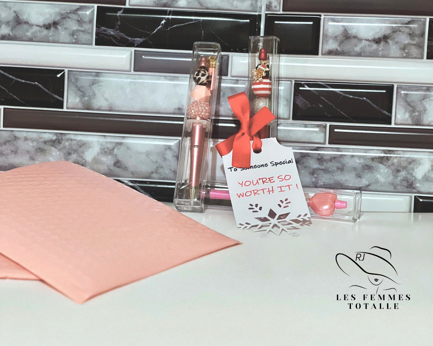 Beaded pens, stylish pens, custom pen, winter pens, gingerbread pen, snowman pen, Bells ballpoint pen, his/hers gifts, black ink pen