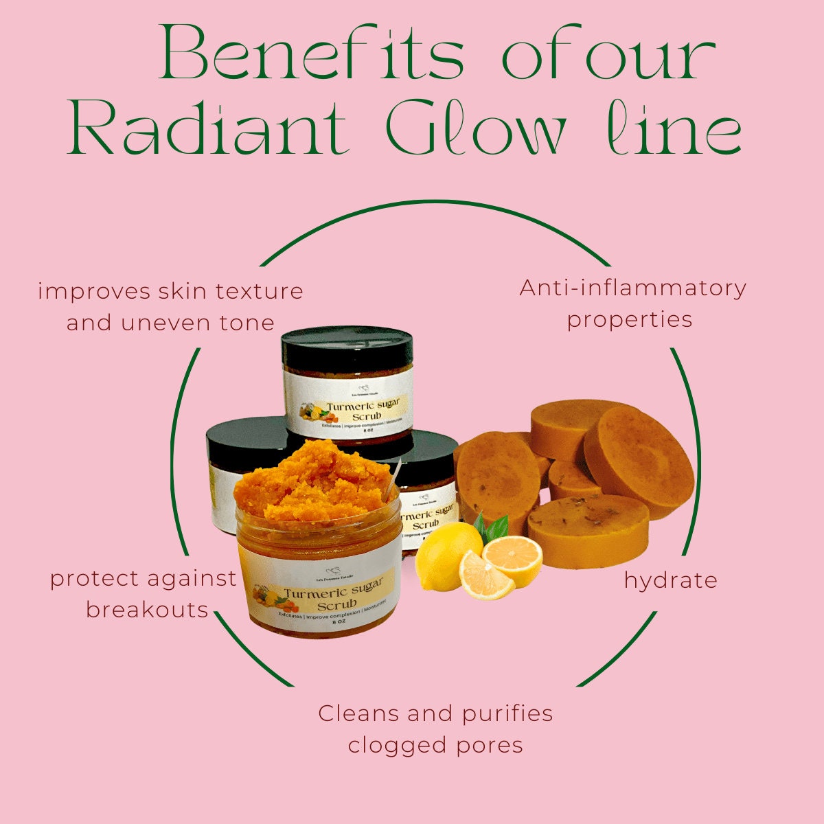 Turmeric Radiant Glow BUNDLE, turmeric body sugar scrub, turmeric soap bar, Turmeric beauty products, Turmeric SKINCARE